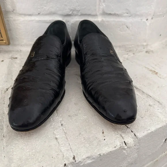 Mauri Black Ostrich Leather Dress Shoes11.5